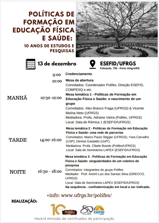 Cartaz do evento POLIFES: 10 anos de estudos e pesquisas em Políticas de Formação em Educação Física e Saúde.